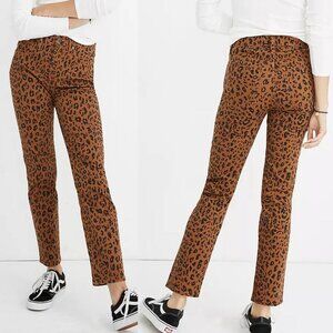 Madewell Stovepipe Leopard Print Jeans High Rise Straight Leg 24 Brown Black